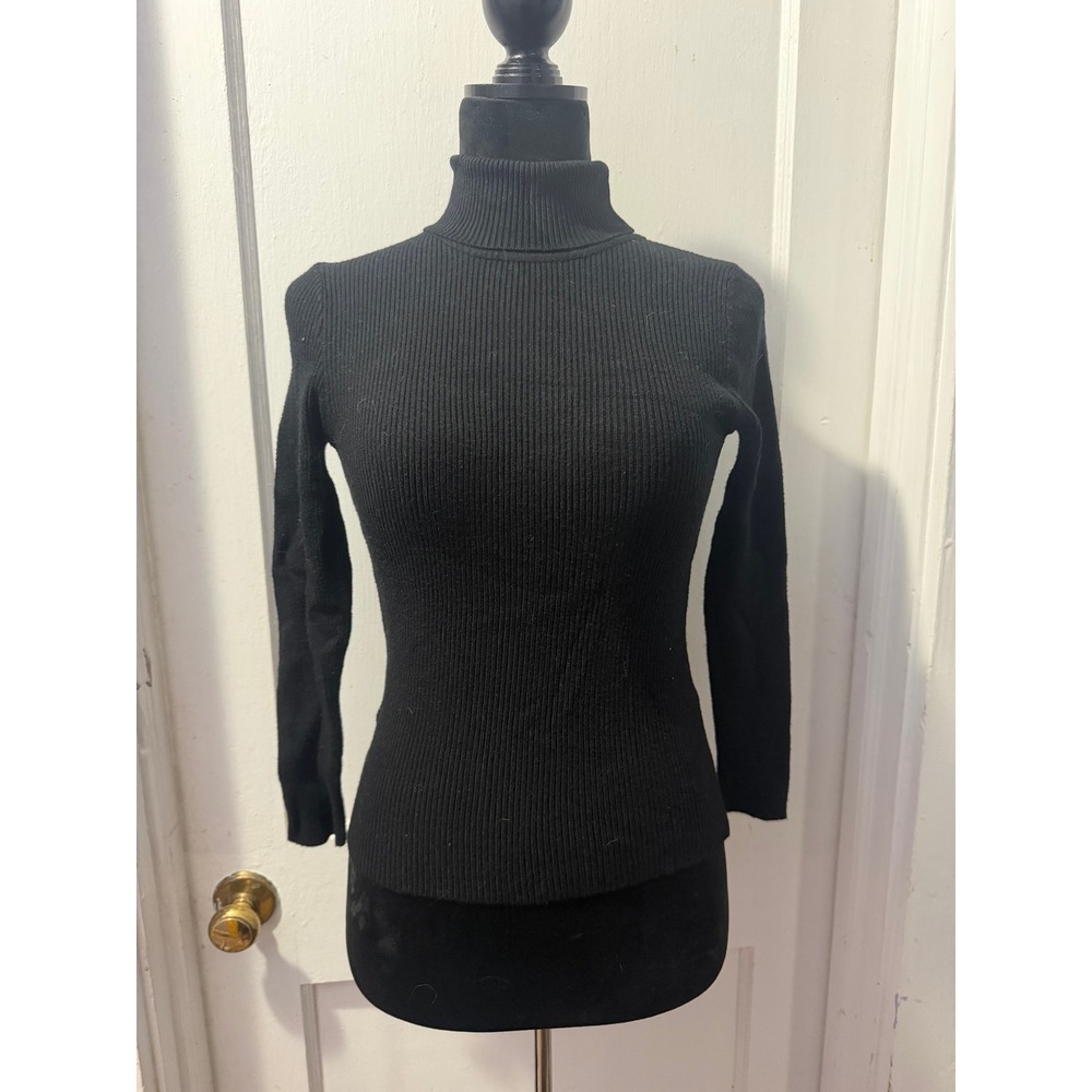 SHEIN Black Ribbed Long Sleeve Turtleneck Sweater Size Medium Stretch Knit Top